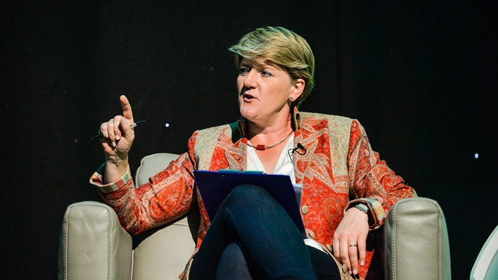 Claire Balding speaking at event